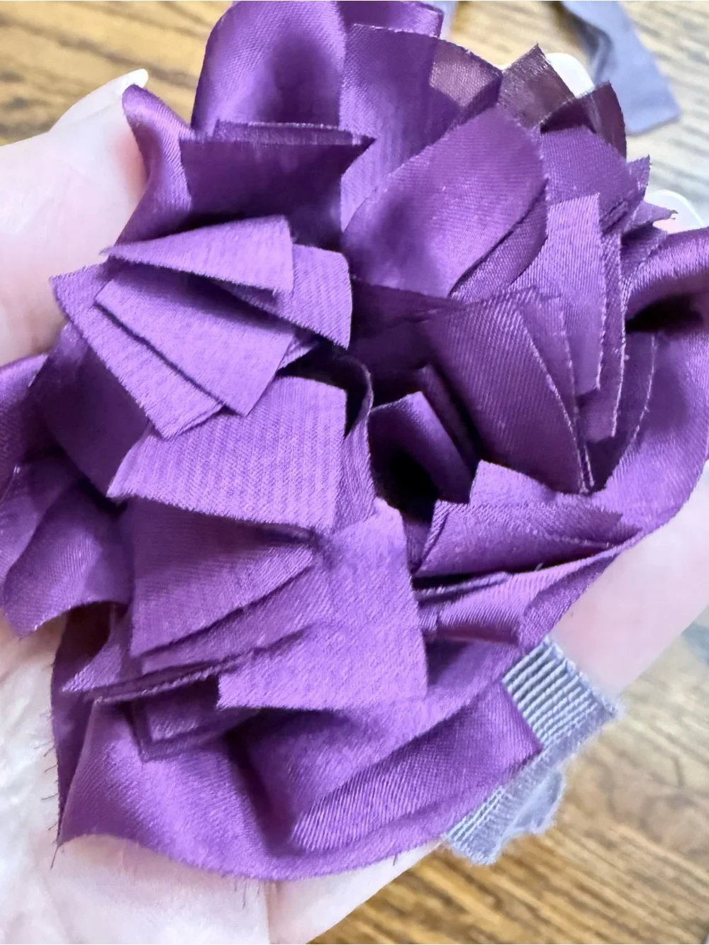 J. Crew Purple Fabric Flower belt with Gray Ribbon Tie